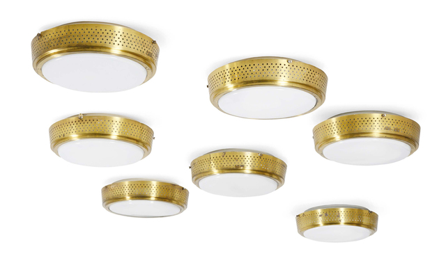 ‘Set of 7 ceiling lights’, Circa 1955, Design/Decorative Art, Brass, glass, Aguttes