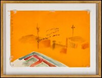(i) Bassam Ramlawi Painting, Barber; (ii) Drawing 5, Bassam Ramlawi, From waiting blue to lingering yellow (or vice versa)