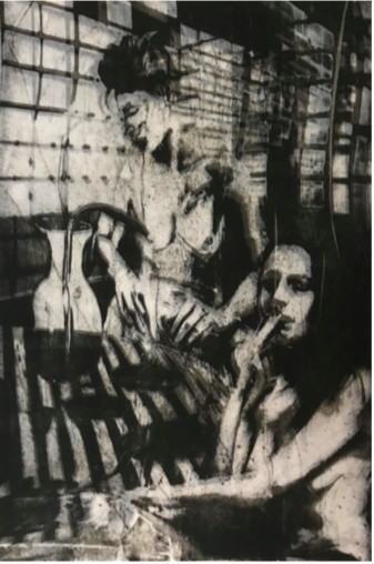 Katya Zvereva, ‘Lunch’, 2019, Painting, Monotype, ink, cotton, organza, HOFA Gallery (House of Fine Art)