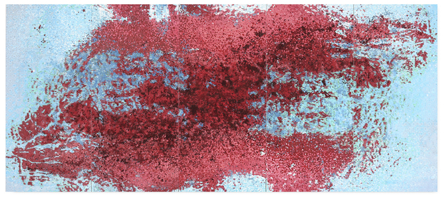 Yasmina Alaoui, ‘Red and blue 5 panel 1’, 2017, Painting, Acrylic paint, pigement, salt and gravel on wood, Opera Gallery