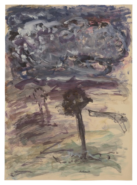 Fritz Ascher, ‘Two Trees’, 1952, Drawing, Collage or other Work on Paper, White gouache over black ink and watercolor on paper, New York Studio School