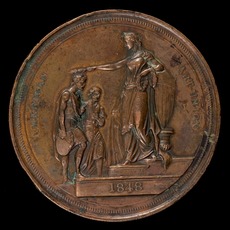 Charles Cushing Wright, die engraver, after design by Paul Peter Duggan, Fame Crowning Painting and Sculpture [reverse] (1848)