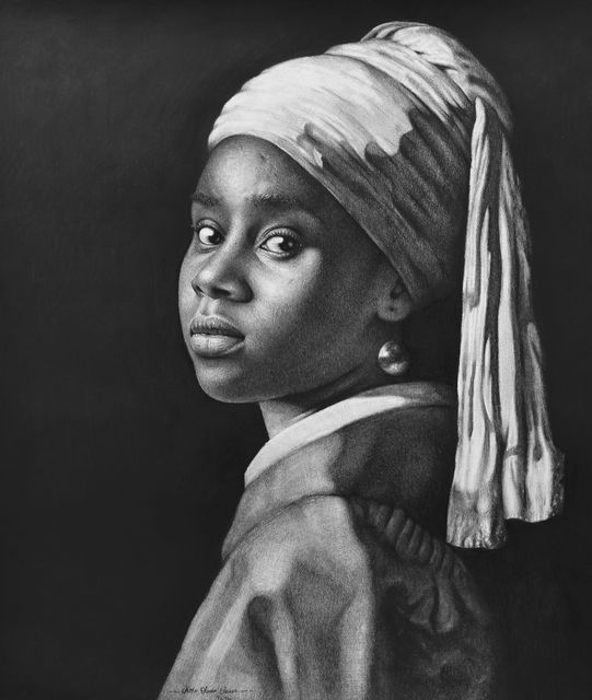 girl with a pearl earring black and white