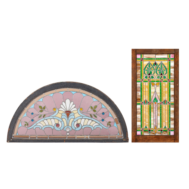 ‘Two Large Windows With Stylized Plant Designs, USA’, Early 20th C., Rago/Wright