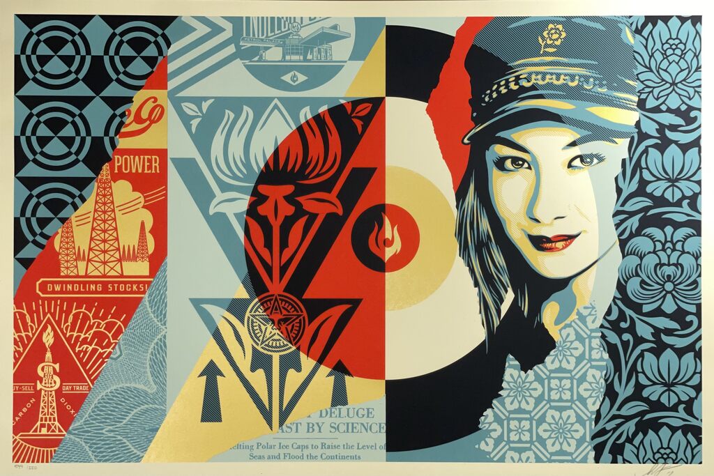 Shepard Fairey "Raise the Level" Silkscreen Print Contemporary Art