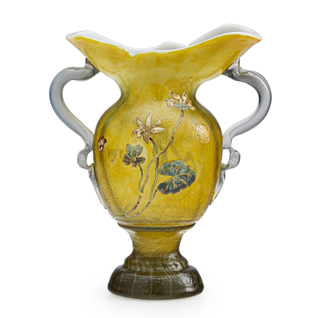 Galle, ‘Early Two-Handled Vase With Orchid, Violets, And Shells, France’, Late 19th C., Design/Decorative Art, Acid-Etched And Enameled Cameo Glass, Rago/Wright