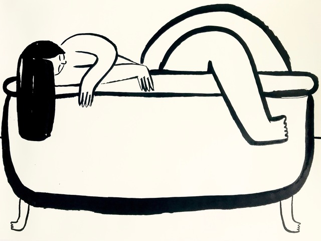 Carissa Potter, ‘Lady in Tub From Side’, 2019, Drawing, Collage or other Work on Paper, Sumi Ink on Paper, Eleanor Harwood Gallery