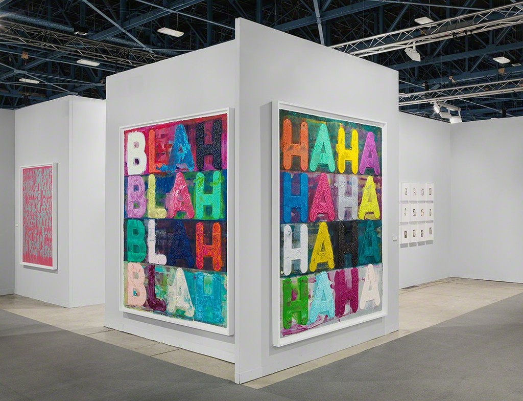Mel Bochner,
Blah Blah Blah and Ha Ha (2014)
Monoprint with collage, engraving and embossment
on hand-dyed paper Mel Bochner,
Blah Blah Blah and Ha Ha (2014)
Monoprint with collage, engraving and embossment
on hand-dyed paper
