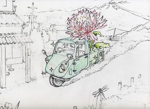 Hiro Sakaguchi, ‘Chrysanthemum Delivery’, 2009, Drawing, Collage or other Work on Paper, Graphite, ink, and gesso on panel, Seraphin Gallery