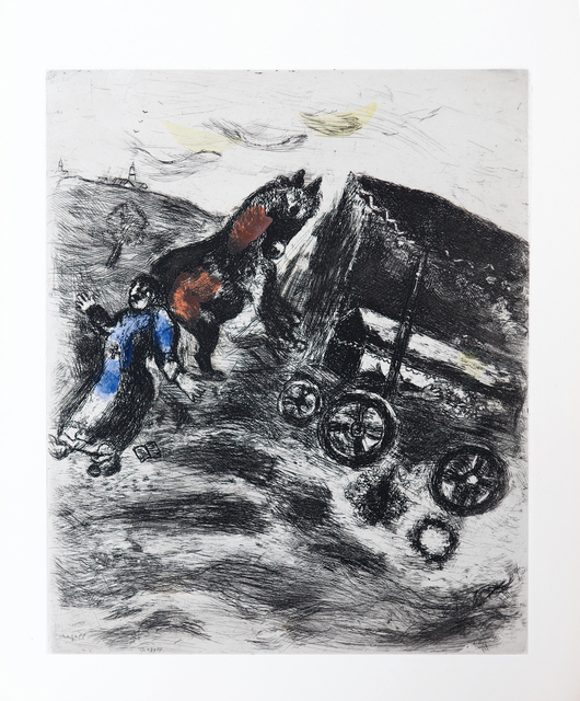 Marc Chagall, ‘The Curate and the Corpse’, 1952, Print, Etching with hand colouring, Goldmark Gallery