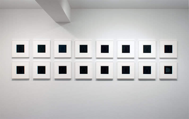 Sol LeWitt's "All All Double Combinations (Superimposed) of Six Geometric Figures
(Circle, Square, Triangle, Rectangle, Trapezoid and Parallelogram)",
1977. Sol LeWitt's "All All Double Combinations (Superimposed) of Six Geometric Figures
(Circle, Square, Triangle, Rectangle, Trapezoid and Parallelogram)",
1977.