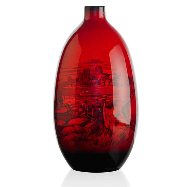 Royal Doulton, ‘Large Flambé Vase With River Fishing Scene, England’, ca. 1935, Rago/Wright