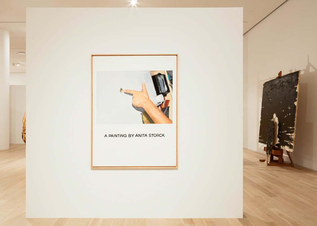 John Baldessari, Commissioned Painting: A Painting by Anita Storck, 1969. Acrylic and oil on canvas. Courtesy the artist and Marian Goodman Gallery, New York. Installation view: "The Everywhere Studio," Institute of Contemporary Art, Miami, Dec 1, 2017–Feb 26, 2018. Photo: Fredrik Nilsen Studio. John Baldessari, Commissioned Painting: A Painting by Anita Storck, 1969. Acrylic and oil on canvas. Courtesy the artist and Marian Goodman Gallery, New York. Installation view: "The Everywhere Studio," Institute of Contemporary Art, Miami, Dec 1, 2017–Feb 26, 2018. Photo: Fredrik Nilsen Studio.