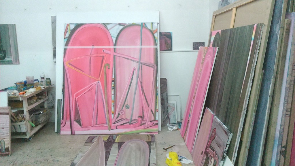 Work on display in the artist's studio. Work on display in the artist's studio.
