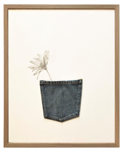 Peter Holst Henckel, ‘Pocketables (Flower I)’, 2018, Mixed Media, Jeans pocket and pencil on paper, framed, SPECTA