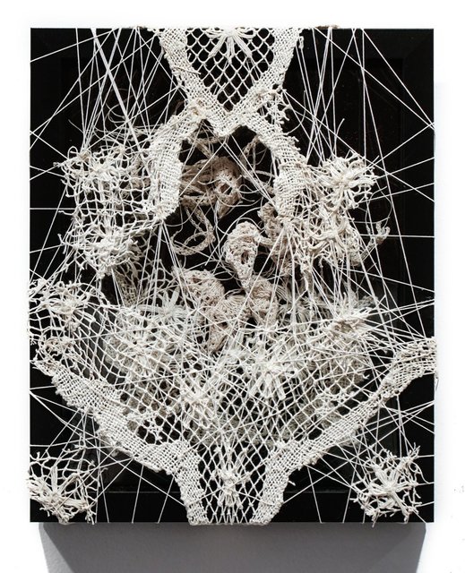 Caitlin McCormack, ‘366’, 2017, Mixed Media, Crocheted cotton string, glue, steel pins, velvet, antique lace remnant, InLiquid