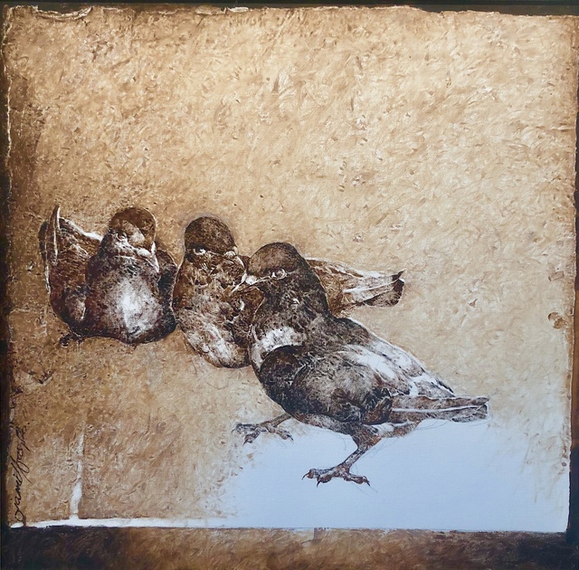 Jamil Naqsh, ‘untitled - Three pigeons ’, 2014-2017, Painting, Oil on canvas, Eye For Art Houston