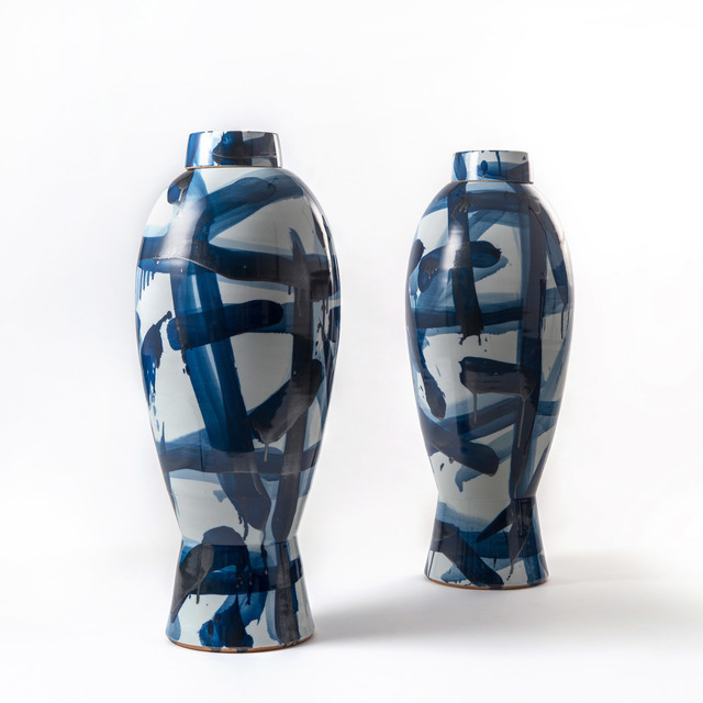 Felicity Aylieff, ‘Side by Side: A Pair of Blue & White Lidded Jars’, 2017, Design/Decorative Art, Thrown and glazed porcelain, hand-painted with cobalt blue oxide, Adrian Sassoon