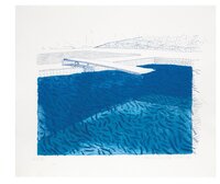 David Hockney - Lithograph of Water made of lines, crayon, and two blue washes without green wash