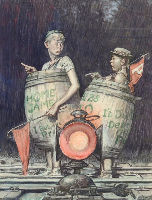 Monte Crews, ‘Two Young Sports Fans in Barrels’, The Illustrated Gallery