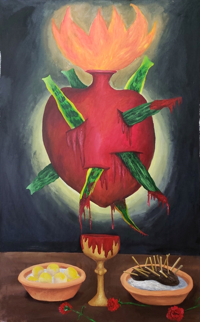 Julia Debasse, ‘Sagrado Coração de Ogum’, 2019, Painting, Acrylic on velvet, Portas Vilaseca Galeria