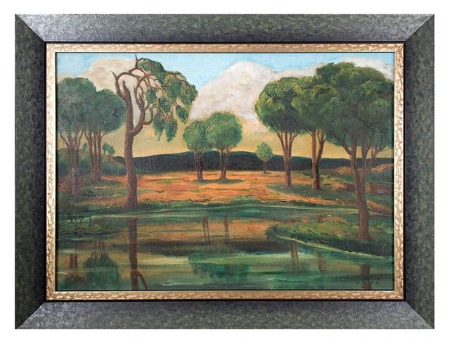 Maurice Kish, ‘Early Modernist River Landscape with Trees and Mountains WPA artist’, 1930-1939, Lions Gallery