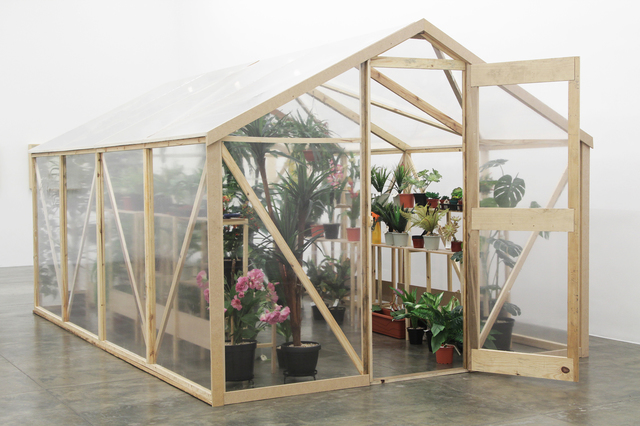 Alberto Baraya, ‘Green house’, 2013, Photography, Labeled artificial plants, plastic, wood, gardening tools, electricity, Galeria Nara Roesler