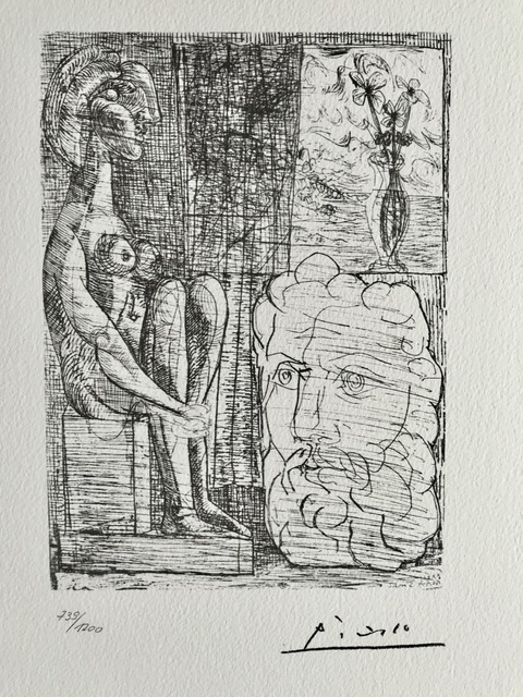 Pablo Picasso, ‘Femme nue assise et tête barbue (Suite Vollard Planche LXXVI)’, 1973, ByNewArt