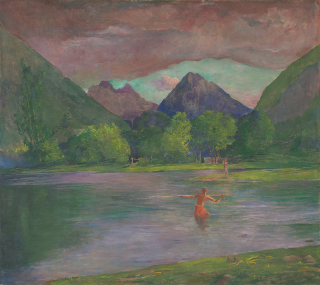 John La Farge, ‘The Entrance to the Tautira River, Tahiti. Fisherman Spearing a Fish’, ca. 1895, Painting, Oil on canvas, National Gallery of Art, Washington, D.C.
