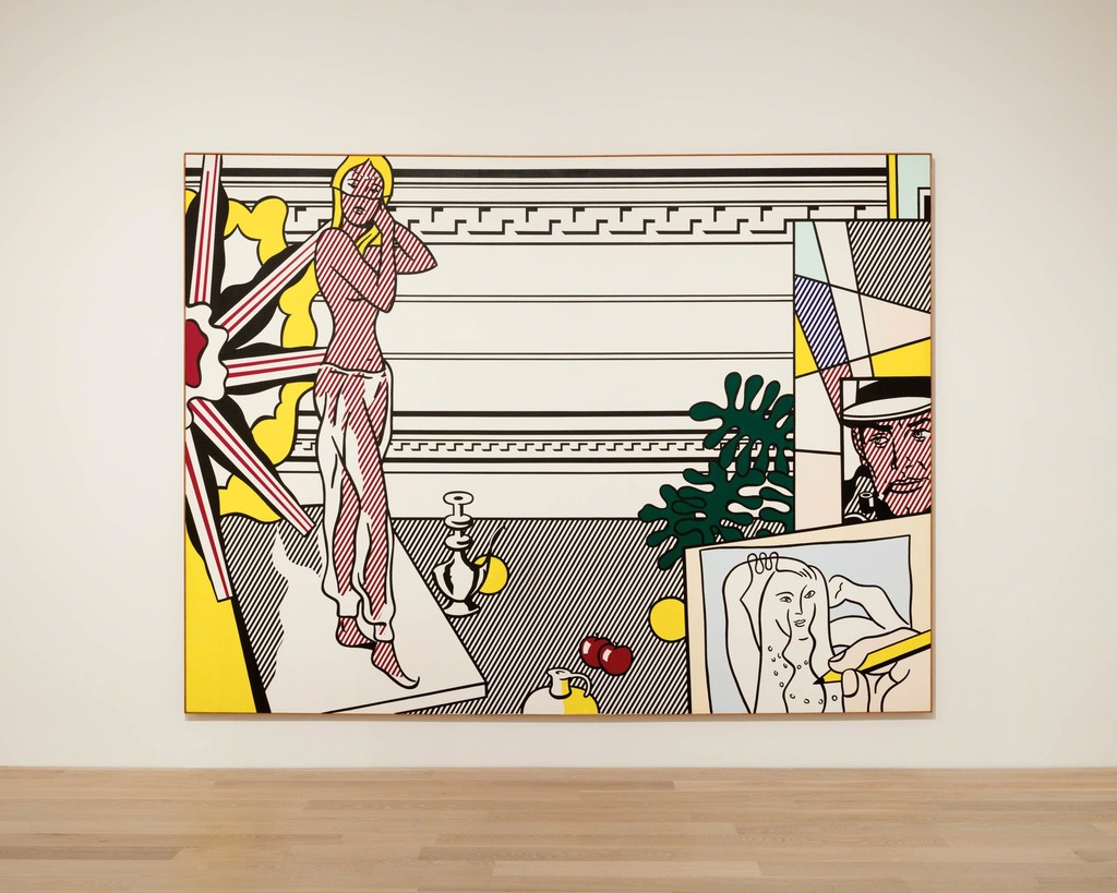 Roy Lichtenstein, Artist’s Studio with Model, 1974. Oil and Magna on canvas. Collection of Irma and Norman Braman. Installation view: "The Everywhere Studio," Institute of Contemporary Art, Miami, Dec 1, 2017–Feb 26, 2018. Photo: Fredrik Nilsen Studio. Roy Lichtenstein, Artist’s Studio with Model, 1974. Oil and Magna on canvas. Collection of Irma and Norman Braman. Installation view: "The Everywhere Studio," Institute of Contemporary Art, Miami, Dec 1, 2017–Feb 26, 2018. Photo: Fredrik Nilsen Studio.