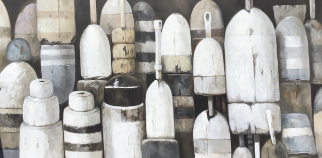 Michel Brosseau, ‘"Shades of Gray" oil painting of black, white and gray buoys’, 2019, Eisenhauer Gallery