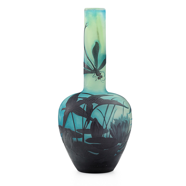 Galle, ‘Vase With Dragonfly And Water Lilies, France’, Early 20th C., Design/Decorative Art, Acid-Etched Cameo Glass, Rago/Wright