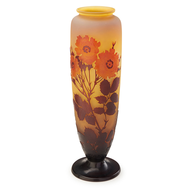 Galle, ‘Tall Vase With Roses, France’, Early 20th C., Design/Decorative Art, Acid-Etched Cameo Glass, Rago/Wright
