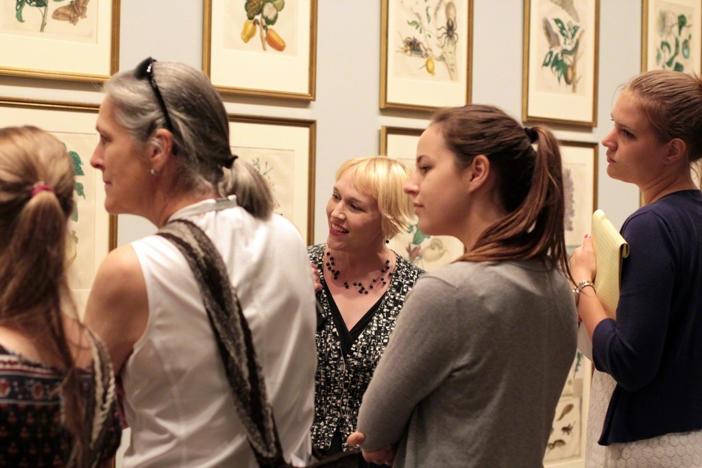 Gallery talk in front of Maria Sibylla Merian’s selections from “Dissertation in Insect Generations and Metamorphoses in Surinam,” second edition, 1719; Photography by Laura Hoffman Gallery talk in front of Maria Sibylla Merian’s selections from “Dissertation in Insect Generations and Metamorphoses in Surinam,” second edition, 1719; Photography by Laura Hoffman