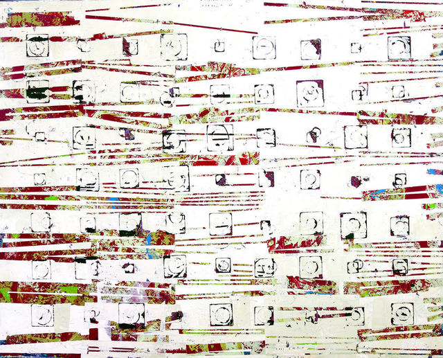 Jylian Gustlin, ‘"Entropy 39" Abstract mixed media painting with red, white and light green’, 2019, Eisenhauer Gallery