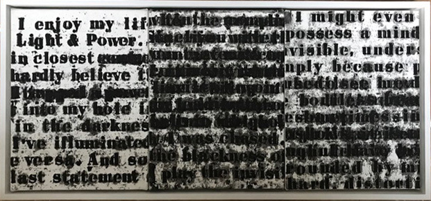 Glenn Ligon, ‘Prologue Series #1 (Text from Ralph Ellison)’, 1991, Painting, Oil on Canvas triptych, Joyce Varvatos