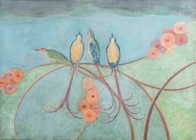 Gerardo Dottori, ‘Uccelli su ramo fiorito’, 1932, Painting, Detachment of wall painting laid to canvas., Cambi