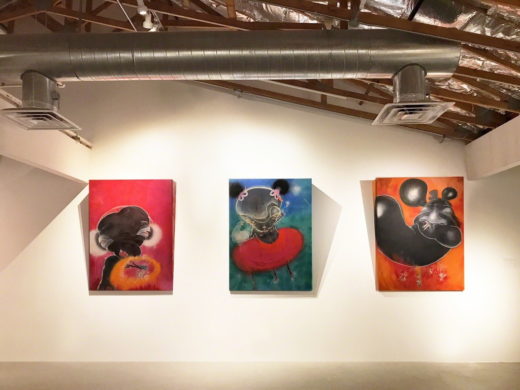 Pictured works by Sally French (left to right)
Muff 2017 acrylic, wax pencil, pastel on rag paper mounted to wood 63 x 47 x 12-2 inches,
Cloud and Frenchie 2017 wax pencil, pastel on rag paper mounted to wood 63 x 47 x 12-2 inches,
Sausage Butt 2017 wax pencil, pastel on rag paper mounted to wood 63 x 47 x 12-2 inches. Pictured works by Sally French (left to right)
Muff 2017 acrylic, wax pencil, pastel on rag paper mounted to wood 63 x 47 x 12-2 inches,
Cloud and Frenchie 2017 wax pencil, pastel on rag paper mounted to wood 63 x 47 x 12-2 inches,
Sausage Butt 2017 wax pencil, pastel on rag paper mounted to wood 63 x 47 x 12-2 inches.