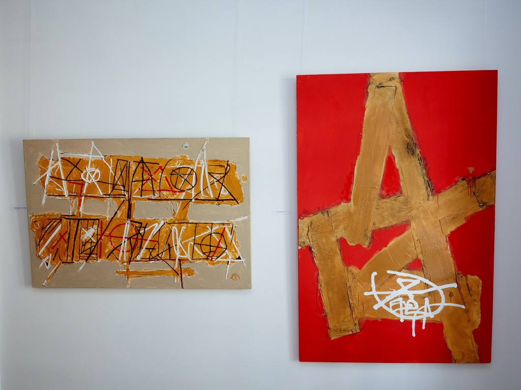 "TERESA'S NOTES" (2015) 120,5 x 80cm and "CAPITAL A" (2017) 100 x 150cm by Miroslav Cipár, acrylic on wood, photo credit: Bellart Gallery "TERESA'S NOTES" (2015) 120,5 x 80cm and "CAPITAL A" (2017) 100 x 150cm by Miroslav Cipár, acrylic on wood, photo credit: Bellart Gallery