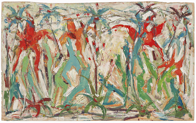 Roger Kemp, ‘Untitled (Figures and Flowers)’, 1935-1940, Painting, Oil on card, Charles Nodrum Gallery