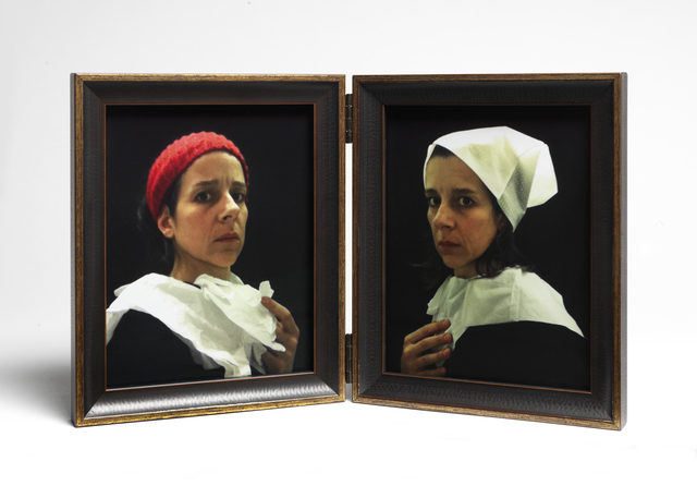 Nina Katchadourian, ‘Lavatory Self-Portraits in the Flemish Style #20-21 ("Seat Assignment" project, 2010--ongoing)’, 2015, Photography, C-print mounted in hinged frame, Catharine Clark Gallery