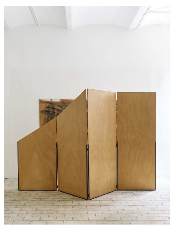 Imi Knoebel
Paravent, 1984
2 part installation: paravent and painting; plywood in iron frame (4 parts) and acrylic on plywood
Paravent H 206 cm; each panel W 81,5 cm; painting 122 x 244 cm Imi Knoebel
Paravent, 1984
2 part installation: paravent and painting; plywood in iron frame (4 parts) and acrylic on plywood
Paravent H 206 cm; each panel W 81,5 cm; painting 122 x 244 cm