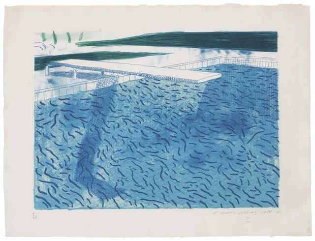 David Hockney, ‘Lithograph of Water made of thick and thin lines and a light blue and a dark blue wash’, 1980, Christie's