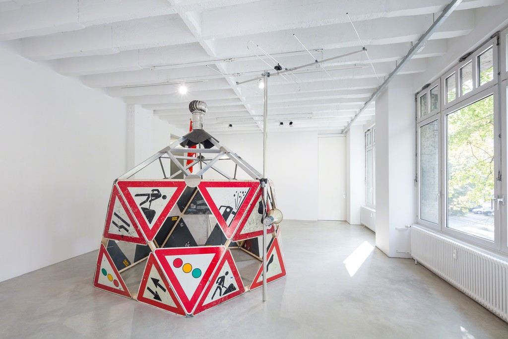 Marjetica Potrč, Drop City: Geodesic Dome, 2012/2018, Building materials, communications & water supply infrastructure, overall dimensions: H 330 x Ø 340 cm Marjetica Potrč, Drop City: Geodesic Dome, 2012/2018, Building materials, communications & water supply infrastructure, overall dimensions: H 330 x Ø 340 cm