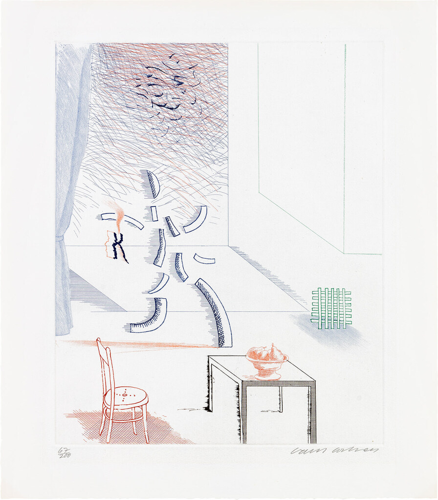 David Hockney - Tick It, Tock It, Turn It True, plate 15 from The Blue Guitar (S.A.C. 213, M.C.A.T. 192)