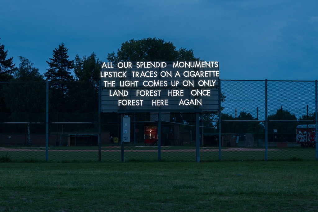 Robert Montgomery, site-specific installation on Tempelhofer Feld, 2012, photo: Benjamin Busch / NBR Robert Montgomery, site-specific installation on Tempelhofer Feld, 2012, photo: Benjamin Busch / NBR