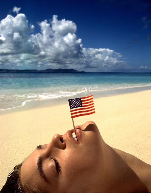 Albert Watson, ‘Cindy Crawford with Flag, U.S. Virgin Islands’, 1993, Photography, Archival pigment print, Hamiltons Gallery