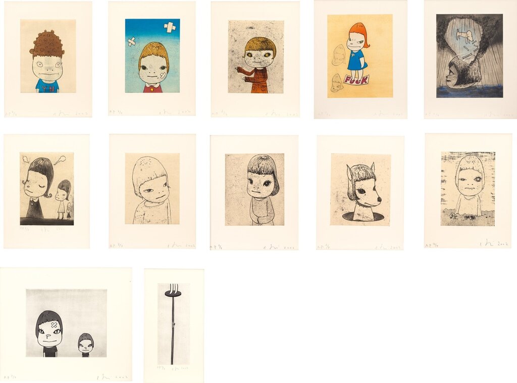 Yoshitomo Nara - Twelve works: (i) Y.N. (Self-Portrait); (ii) Green Eyes; (iii) Night Walker; (iv) On the F-word; (v) Rain...