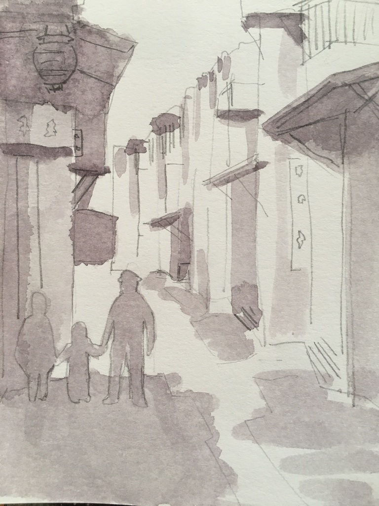 Katrin Sigurdardóttir, A Street in Chinatown, San Francisco – undated postcard, catalog number 1988.003.008, 2020, Watercolor and pencil on cardstock Katrin Sigurdardóttir, A Street in Chinatown, San Francisco – undated postcard, catalog number 1988.003.008, 2020, Watercolor and pencil on cardstock