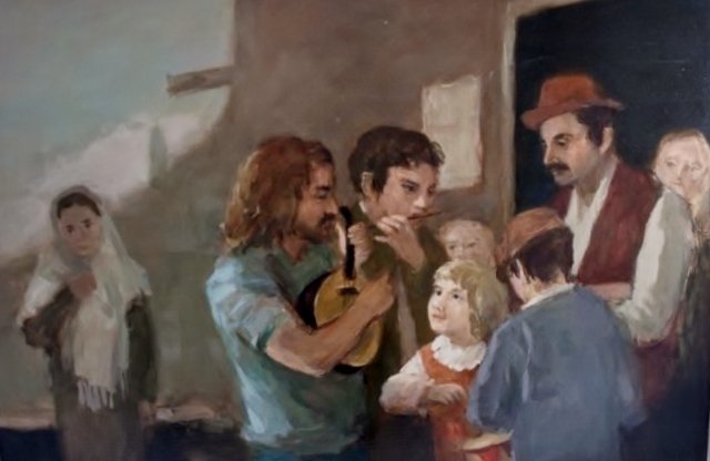 Seymour Remenick, ‘Seymour Remenick Figurative Oil Painting "Folk Singers"’, 1950-1959, Lions Gallery
